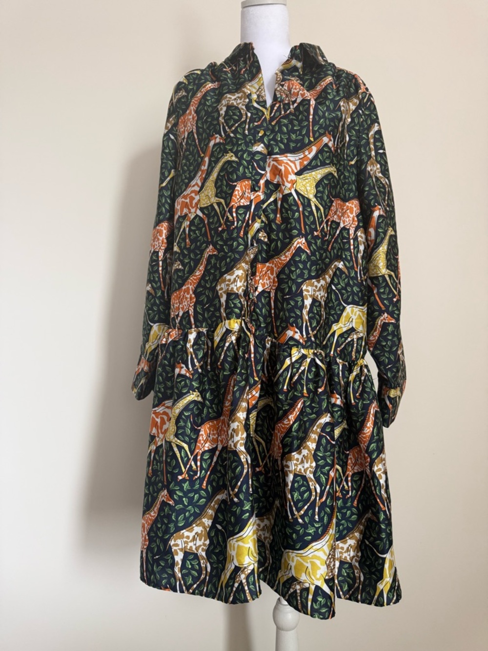 J. Crew Giraffe Print Long Sleeve Tiered Dress size medium
